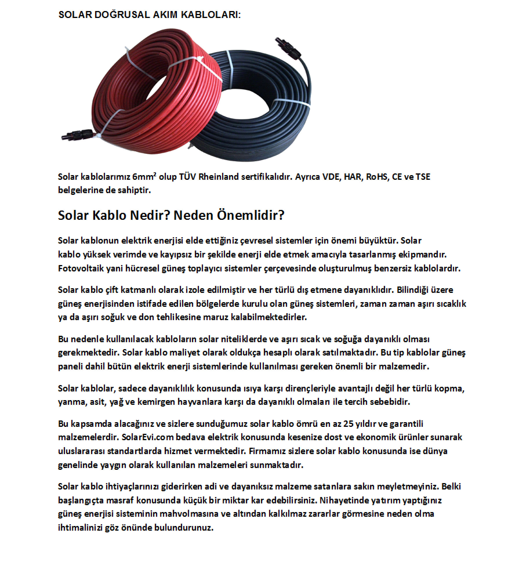 SOLAR KABLO NEDIR